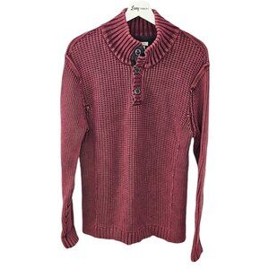 Carbon 2 Cobalt Mens Heavy Knit Henley Sweater Size Medium Burgundy Long Sleeve